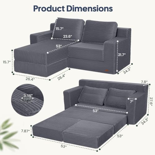 COMAX Futon Sofa Bed, Convertible Sofa Bed, Folding Boneless Couches