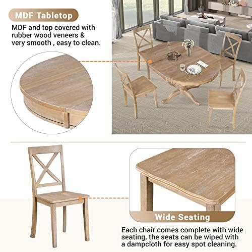 Harper & Bright Designs Modern Dining Table Set for 4,Round Table and 4 Kitchen Room Chairs,5 Piece Kitchen Table Set for Dining Room,Dinette,Breakfast Nook,Natural Wood Wash