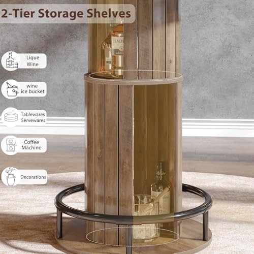 HSH 39.37" H Round Bar Table with Storage and Metal Ring Footrest, Rustic