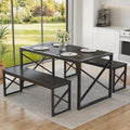 VECELO 55” Kitchen Dining Table Set for 4, Heavy-Duty Steel Frame & Wood-Grain Tabletop, Space-Saving Dinette Sets with 2 Benches for Breakfast Nook and Small Space, Black