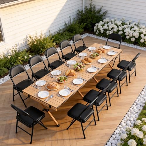 Folding Chair, PU Leather Padded Folding Chairs for Outside and Indoor, Comfy Heavy Duty Portable Foldable Chairs Metal Commercial Seat for Office, Dorm, Party, Lawn, Patio