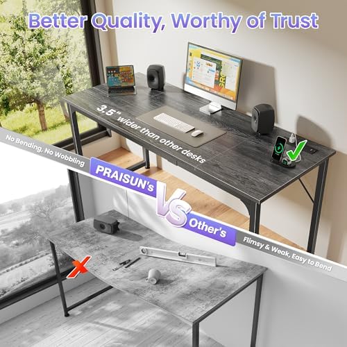 PRAISUN 63 X 24 Inch Computer Desk, Power Outlets, USB-C, Grey