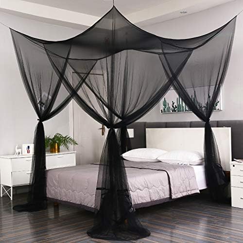 Mengersi Bed Canopy,Canopy Bed Curtains Bed Drapes for Full Queen King Size Bed,Mosquito Net Bed Curtains for Patio Indoor Outdoor Net,Black Bed Canopy Curtains for Gothic,Halloween Decoration