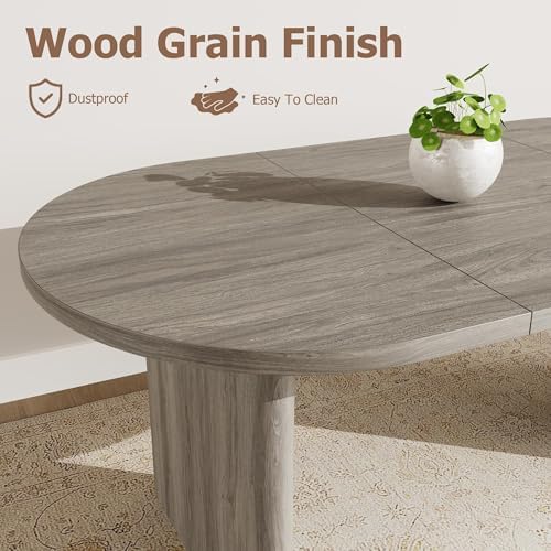 GarveeHome 70.87" Long Oval Dining Table with Wooden Base for 6-8 People