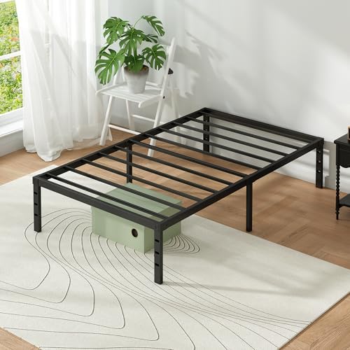 Metal Platform Bed Frame Twin Size, 14 Inch Height with Heavy Duty Steel Support, No Box Spring Needed, Easy Assembly and Underbed Storage,Black