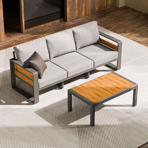 ZANDOR Aluminum Outdoor Patio Furniture-3-Seat with Table,Dark Gray