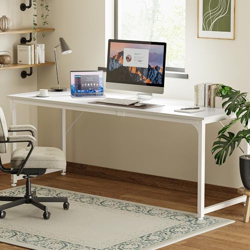 Huuger Computer Desk, 80 Inch Office Desk, Gaming Desk with Storage, Writing Desk Work Desk for Home Office, Study, Long Simple Desk, Large Legroom, Metal Frame, White