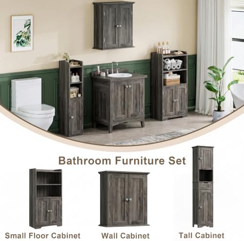 ChooChoo Small Bathroom Storage Cabinet with 2 Door and Shelves | Narrow Toilet Paper Cabinet, Bathroom Floor Cabinet and Organizers for Small Spaces, 7.8"D * 15.7"W * 30.7"H, Grey