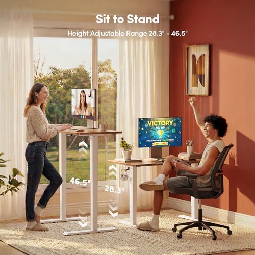 FEZIBO Standing Desk 63 × 28 Inch Electric Height Adjustable, Light Rustic
