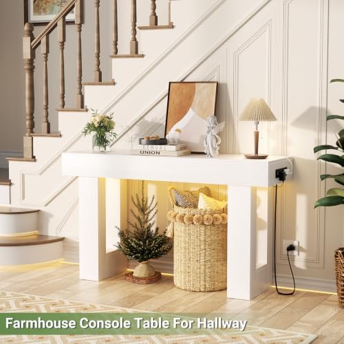 Unikito 47" Entryway Table with Socket & Sensor Light, Pure White