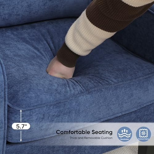 Accent Chairs Set of 2, Upholstered Living Room Chairs with Side Pockets, Mid Century Modern Reading Chair for Bedroom, Comfy Armchair Single Sofa Side Chair for Office, Small Room, Blue