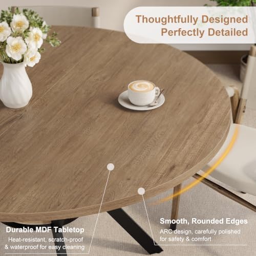 42" Round Dining Table for 2-4, Farmhouse Wooden Kitchen Table with Storage