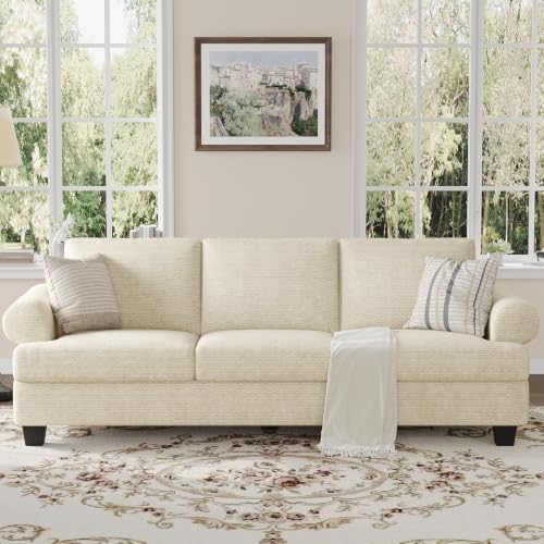COPIAE 91 Inch Lawson Sofa with Extra Deep Seats Oversize, Water-Resistant Mid-Century 3-Seat Sofa Couch, for Living Room, Apartment, Lounge, Chenille Beige