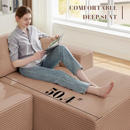 Mangodan 110” Boneless Couch, Cloud Sectional Sofa for Living Room, Camel