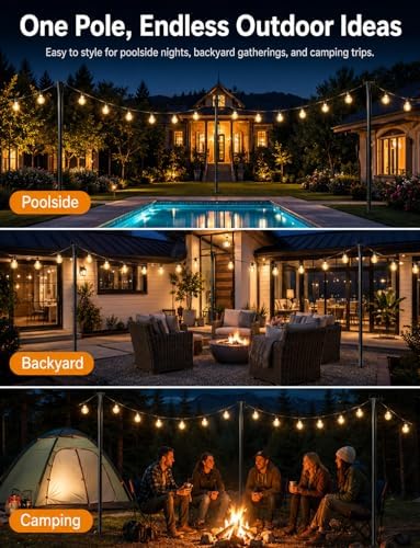 10 Pack String Light Poles for Outside, Adjustable Metal Patio Light Poles