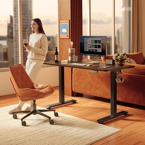 FEZIBO Standing Desk 55 × 28 Inch Electric Height Adjustable, Black Walnut