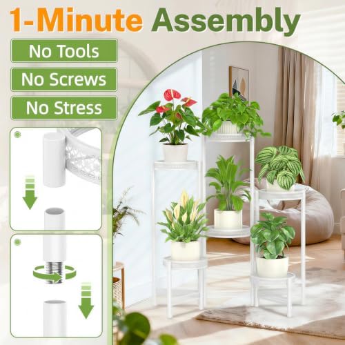 iDavosic.ly Plant Stand Indoor Outdoor, 6 Tier Iron Corner Shelf, White