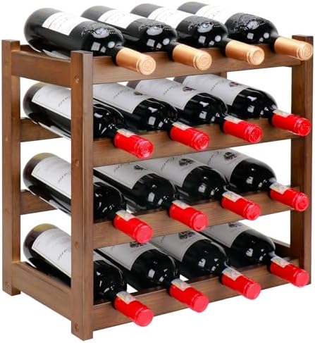 Bamboo Wine Rack, 4-Tier 16 Bottles Wine Storage Cabinet Shelf
