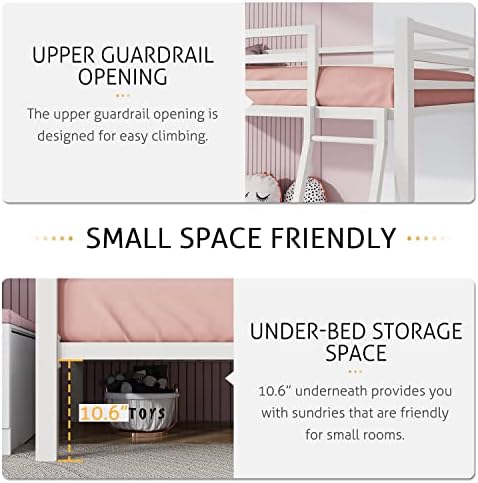 SHA CERLIN Bunk Bed Twin Over Twin Size with Ladder and Guardrail,White