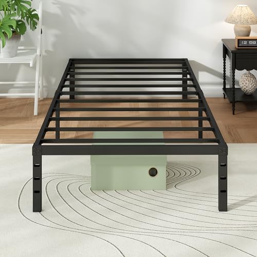 Metal Platform Bed Frame Twin Size, 14 Inch Height with Heavy Duty Steel Support, No Box Spring Needed, Easy Assembly and Underbed Storage,Black