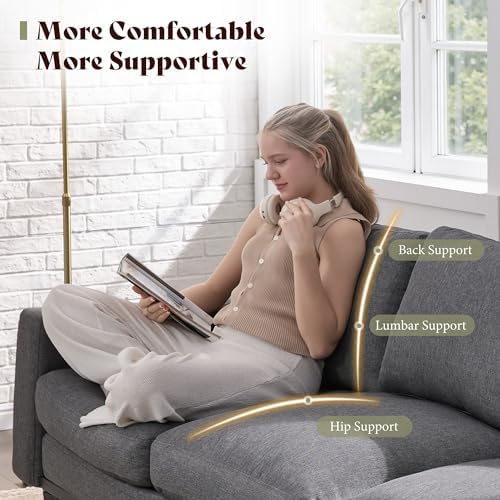 AMERLIFE 3 Seater Sofa, Deep Seat Couch with Metal Support, Linen Gray