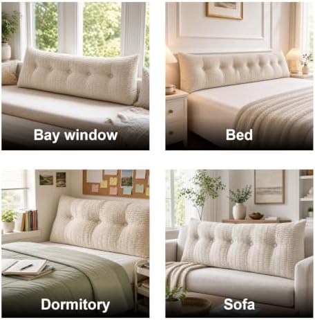 Headboard Pillow Queen, Wedge Pillow for Headboard, Backrest Pillows for Reading, Sitting, Working in Bed, Daybed Soft Pillows with Removable Cover for Bed Dorm Sofa, Beige