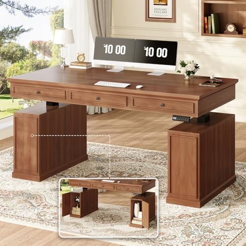 SEDETA 55.1" Farmhouse Executive Electric Standing Desk with 3 Drawers