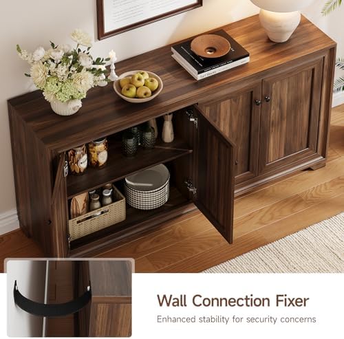 ONBRILL 60" Buffet Cabinet with Storage, 4 Doors & Adjustable Shelves Brown