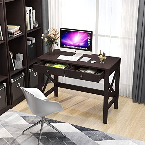ChooChoo 39.4 Inches Farmhouse Computer Desk with 2 Drawers