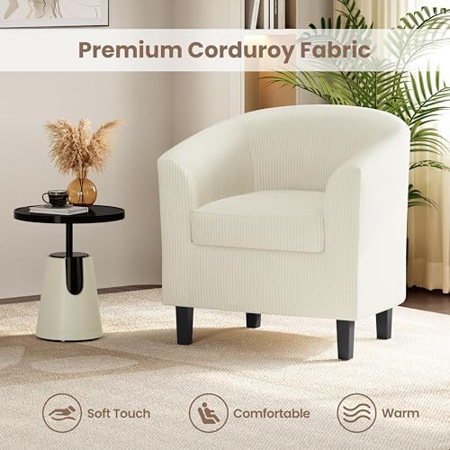 Yaheetech Accent Chairs Set of 2, Corduroy Barrel Armchairs Beige