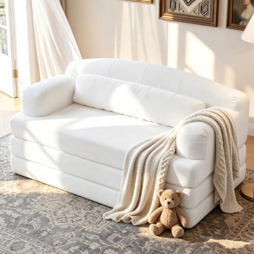 57” Convertible Sleeper Sofa Bed, Boneless Couch, White