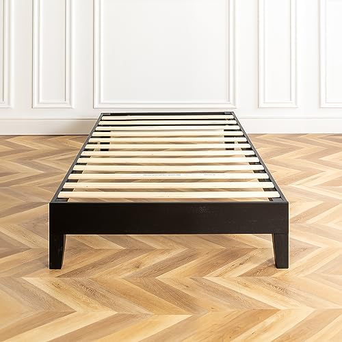 Mellow Naturalista Grand 12 Inch Solid Wood Platform Bed with Wooden Slats, Easy Assembly, Twin, Black