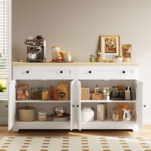 IRONCK Buffet Cabinet, 59" W Kitchen Storage Cabinet with Drawers & Doors