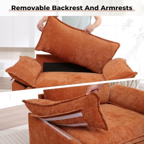 Oversized Accent Chair for Living Room,44" Chenille Upholstered Armchair with Extra Thicked,Modern Cloud Sofa Chair,Comfy Reading Chair Side Chair for Bedroom Apartment Terracotta Orange