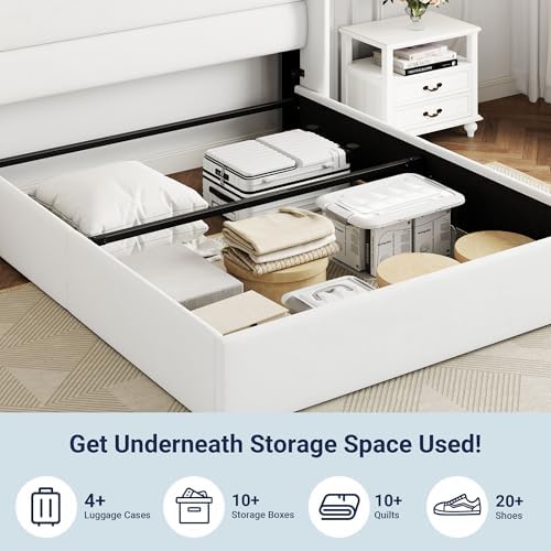 Allewie Queen Size Lift Up Hydraulic Storage Bed Frame White