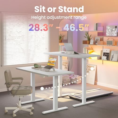 HUANUO 63x28 Inch Electric Standing Desk, Height Adjustable, White