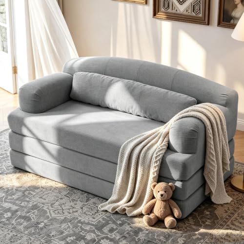 57” Convertible Sleeper Sofa Bed, Boneless Couch, Light Gray