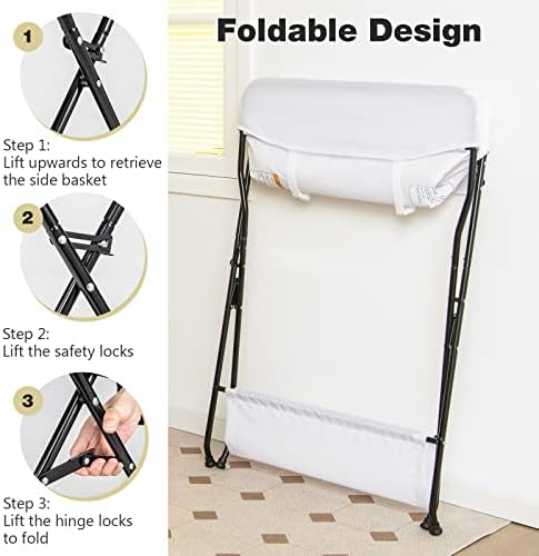 INFANS Baby Changing Table, Folding Diaper Station Portable Nursery Organizer with Safety Belt and Large Storage Racks for Newborn Baby and Infant (White)