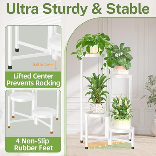 iDavosic.ly Plant Stand Indoor Outdoor, 4 Tier Metal Corner Shelf, White