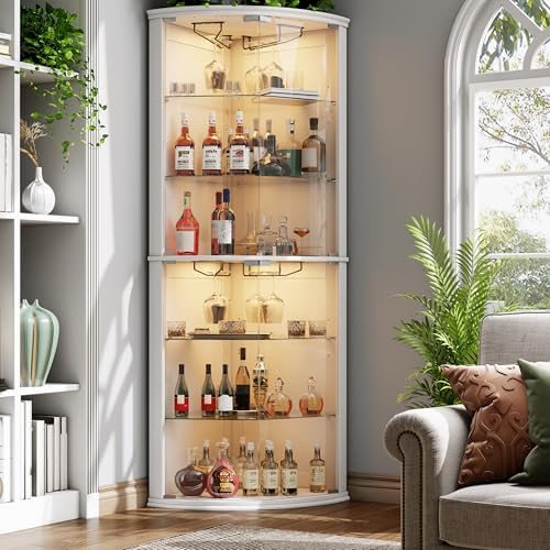 Loomie 70" Corner Bar Cabinet with LED Lights, 6-Tier Modern Wine Cabinet