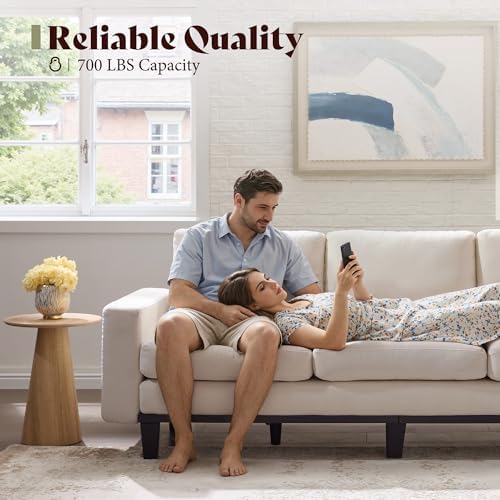AMERLIFE 3 Seater Sofa, Deep Seat Couch with Metal Support, Chenille Cream