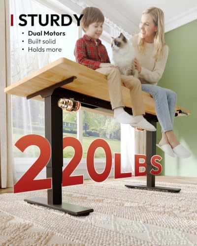SANODESK Solid Rubberwood Standing Desk Dual Motor 55"x24" Natural/Black