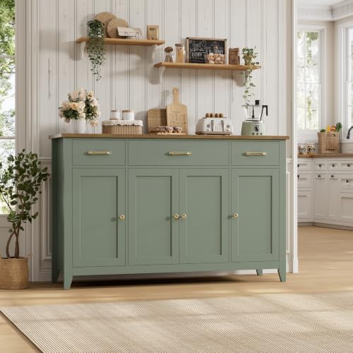 HORSTORS 55" W Buffet Cabinet with Storage, Kitchen Storage Cabinet, Green