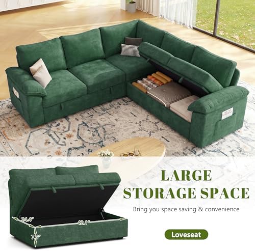 85'' Modular Sectional Sofa with Pull Out Bed, Sleeper Sofa, Green
