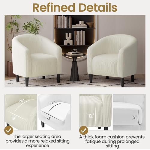 Yaheetech Small 25.5in Wide Corduroy Barrel Accent Chair for Bedroom, Beige