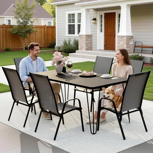 JEAREY Patio Dining Chairs Set of 6, Stackable Outdoor Chairs, Grey