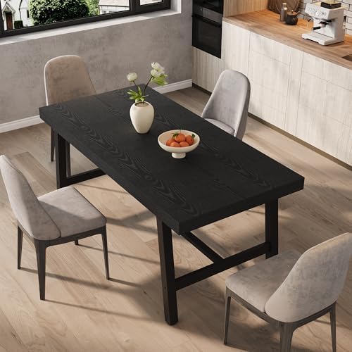 Garvee 63" Rustic Dining Table, Metal Leg Kitchen Table, Black