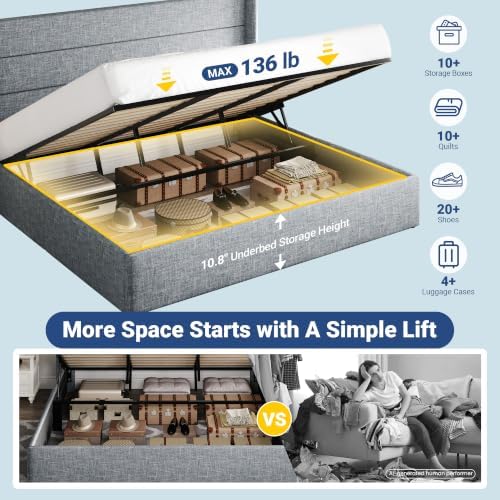 Allewie King Size Lift Up Hydraulic Storage Bed Frame Blue Grey