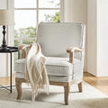 HULALA HOME Mid-Century Modern Accent Chair, Upholstered Living Room Lounge Chair, Lounge Armchair with Romantic Stripes & Solid Wood Legs, Living Room Bedroom Single Sofa Chair (Ivory)