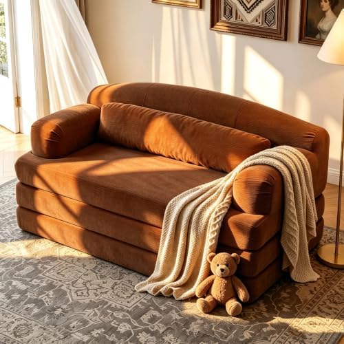 57” Convertible Sleeper Sofa Bed, Boneless Couch, Orange